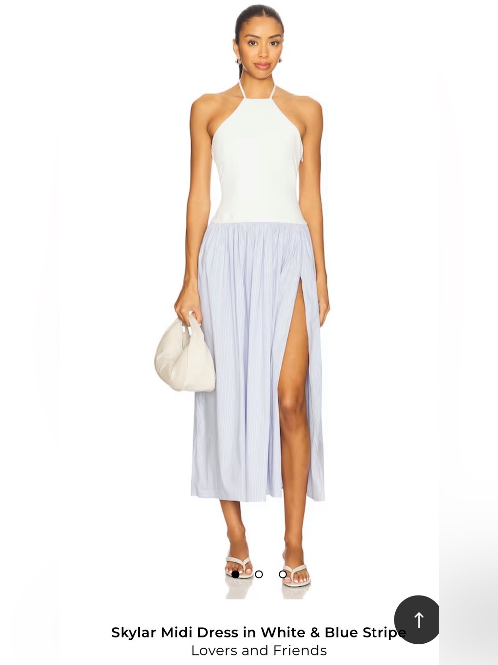 Lovers + Friends White Halter Top with Blue-Striped Midi Skirt